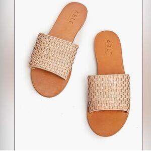 Able Oliveira Woven Slide Sandals in Tan/Cream